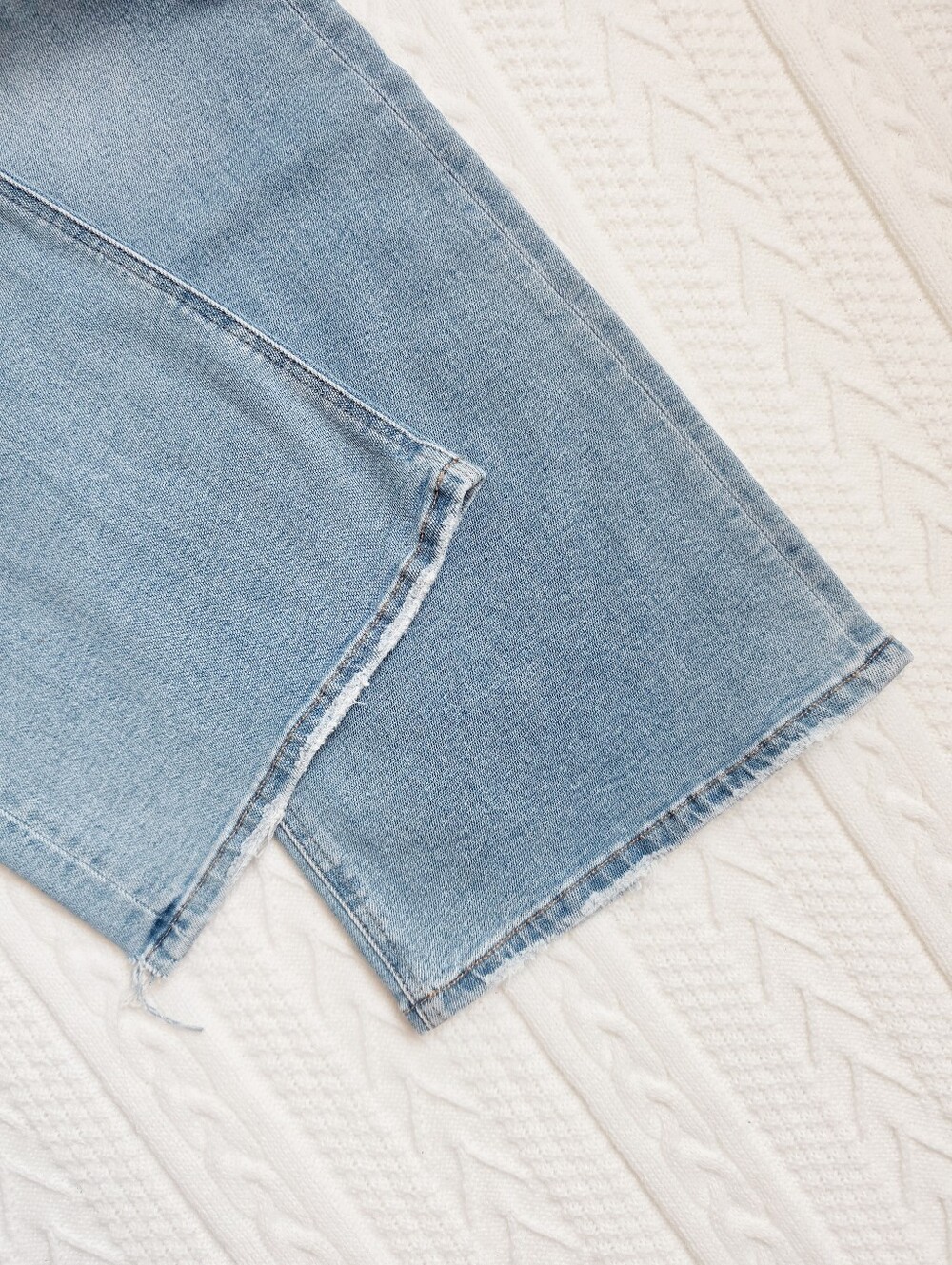 RISEN Women's Tummy Control Wide Leg Jeans Knee Distress Medium Wash HR 3/26 NEW - Picture 11 of 14